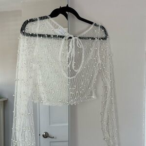 Sheer White Pearl Beaded Blouse